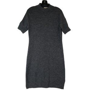 GAP Short Sleeve Fitted Merino Wool Sweater Dress Dark Heather Gray Large TALL